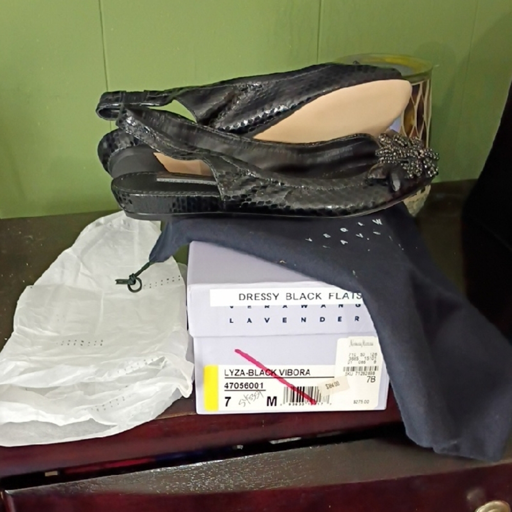 Vera Wang Black Flats with Embellished Detail